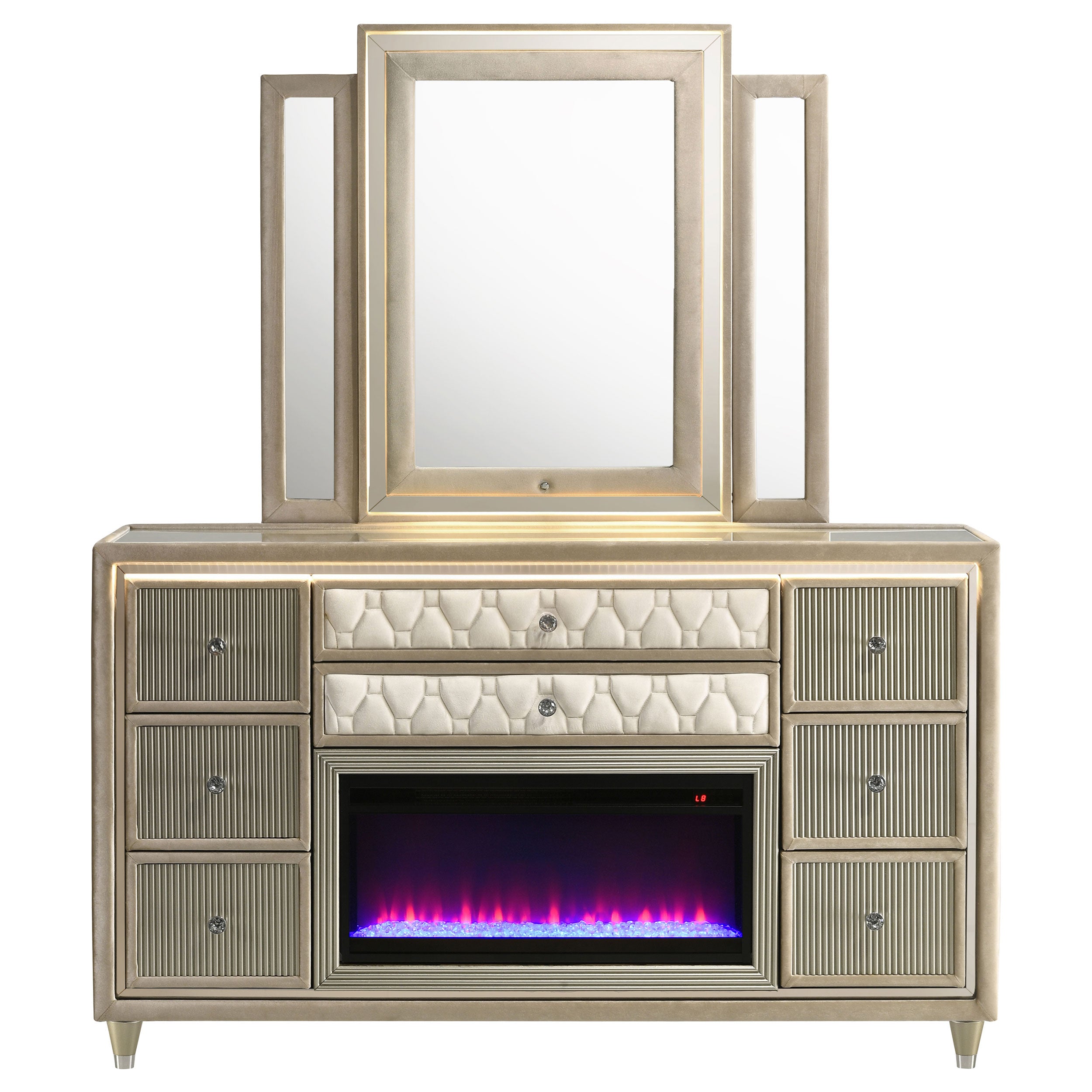Lorient LED Dresser with LED Mirror and Flame Visualizer