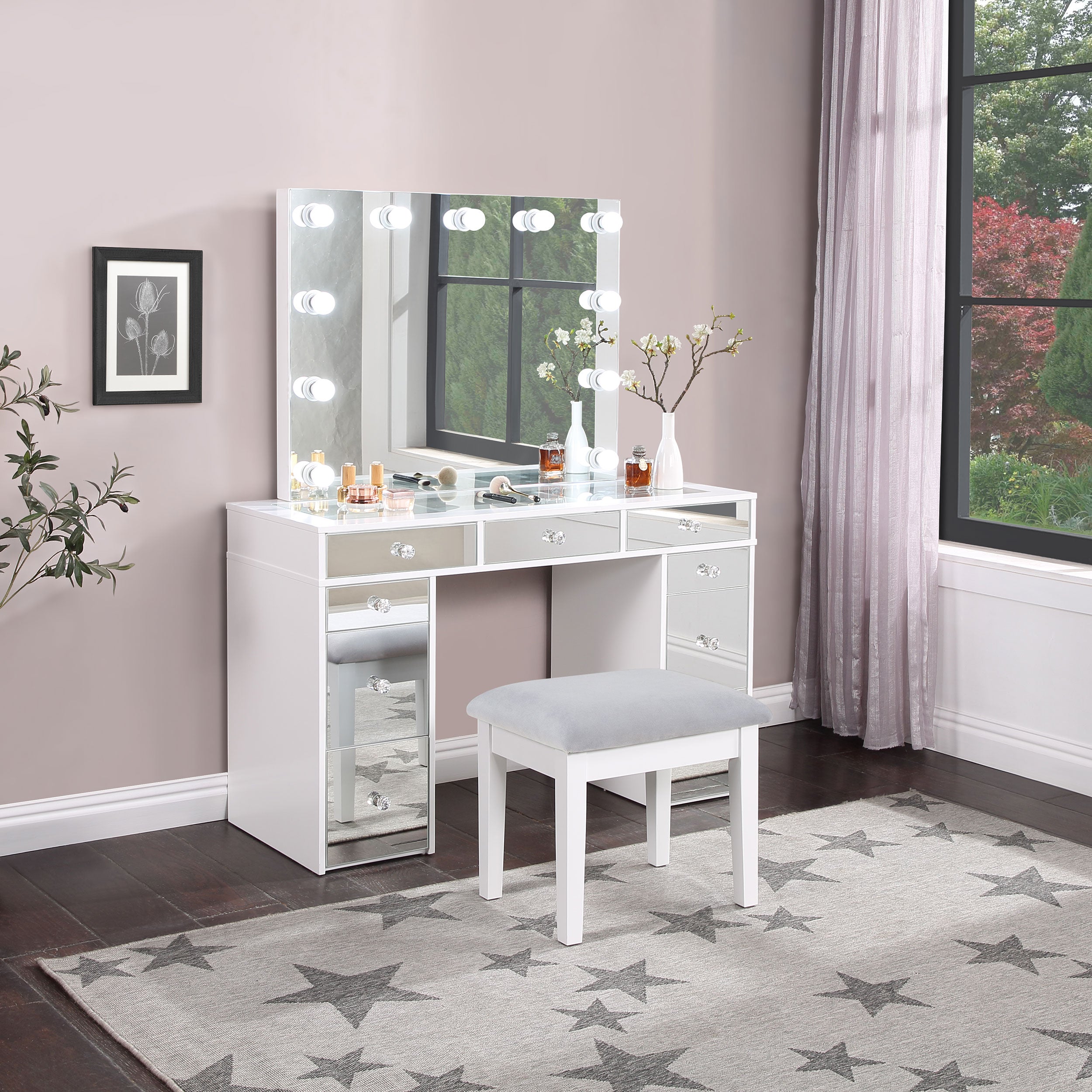Regina Makeup Vanity Table with LED Mirror and Stool