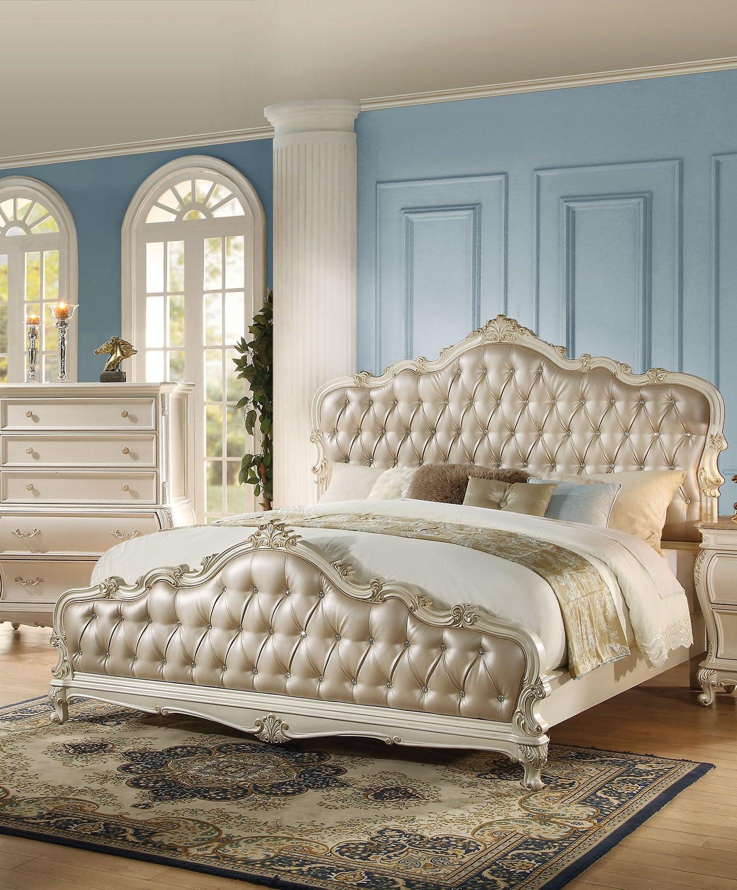 Acme Chantelle Queen Bed with Button Tufted Panels in Pearl White 23540Q
