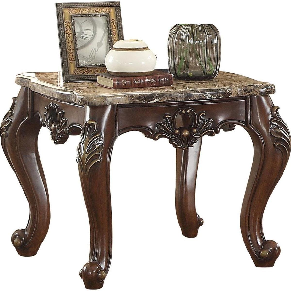 Acme Furniture Devayne End Table in Marble/Dark Walnut 81687