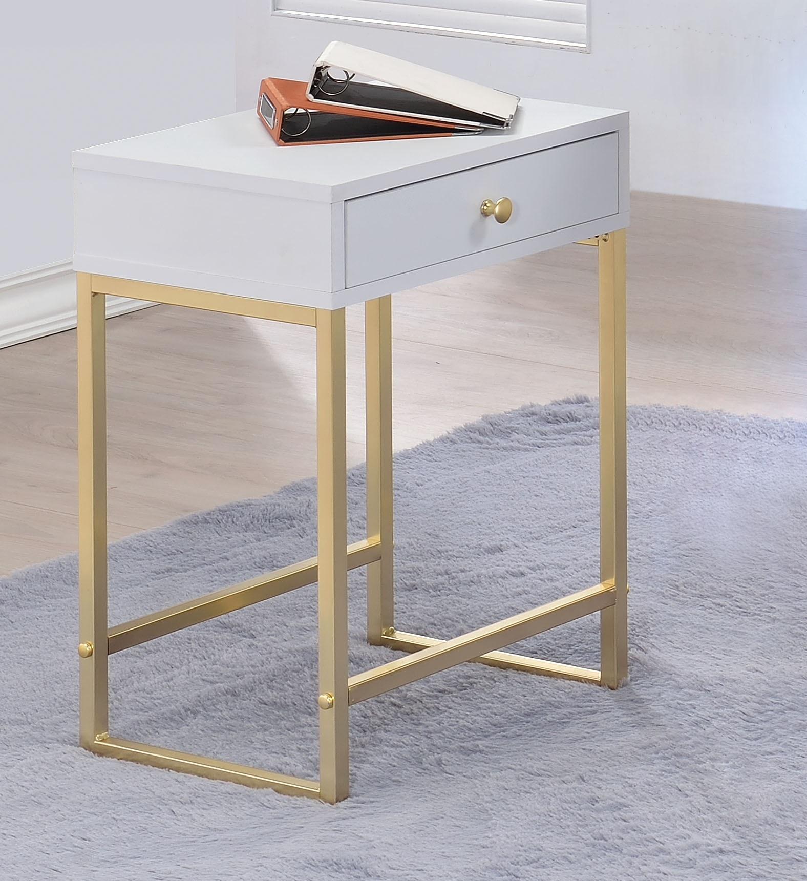 Coleen White & Brass Side Table