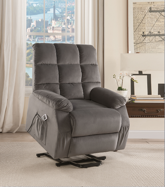 Ipompea Gray Velvet Recliner w/Power Lift & Massage