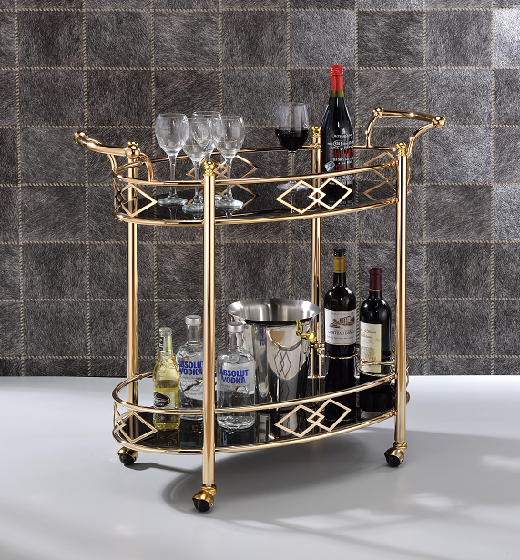 Ottesen Gold & Black Glass Serving Cart