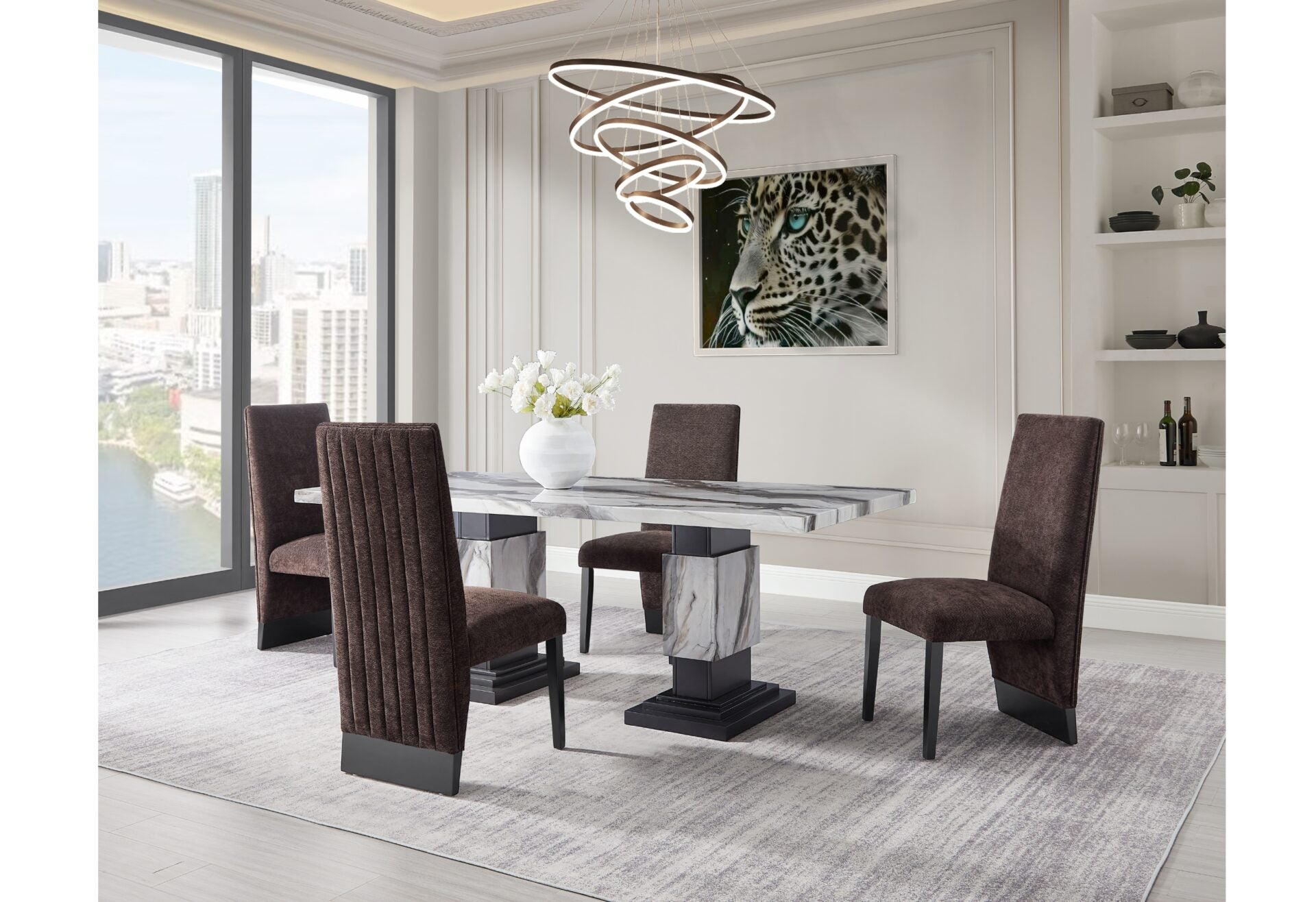 D12 Dining Table And 4 D12 Brown Dining Chairs