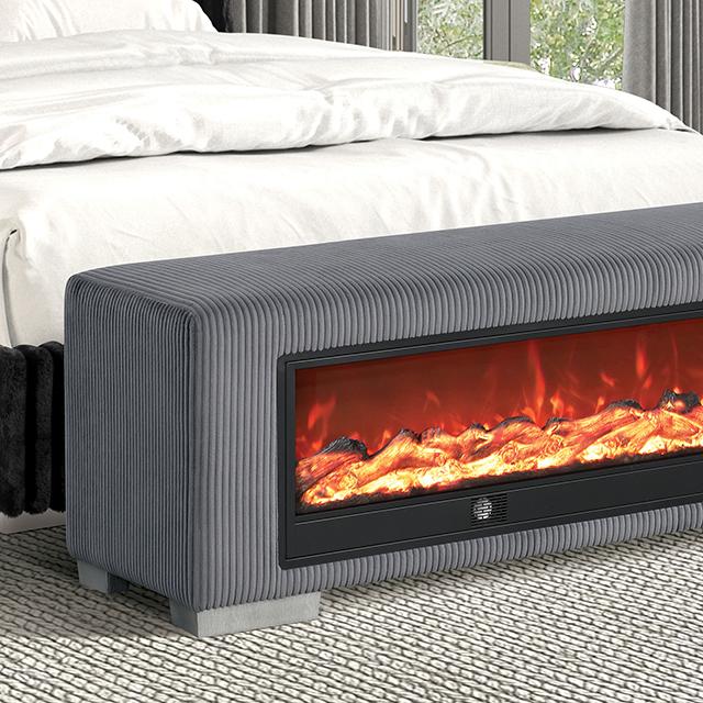 Elnath Bench w/ Visual Wood Log Fireplace Gray