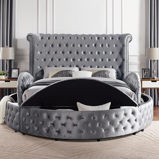 SANSOM E.King & Queen Bed, Black, Blue, & Grey
