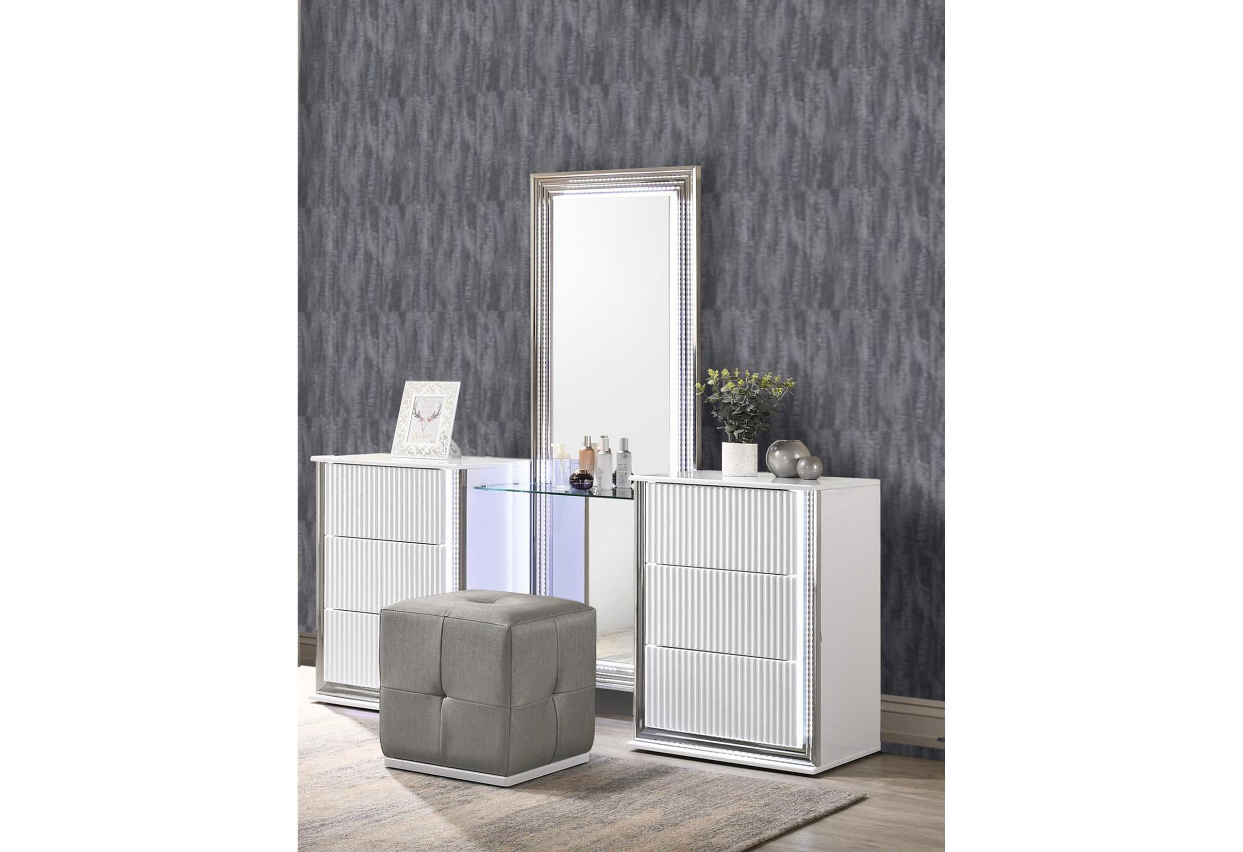 ASPEN WHITE VANITY WITH VANITY STOOL WITH LED