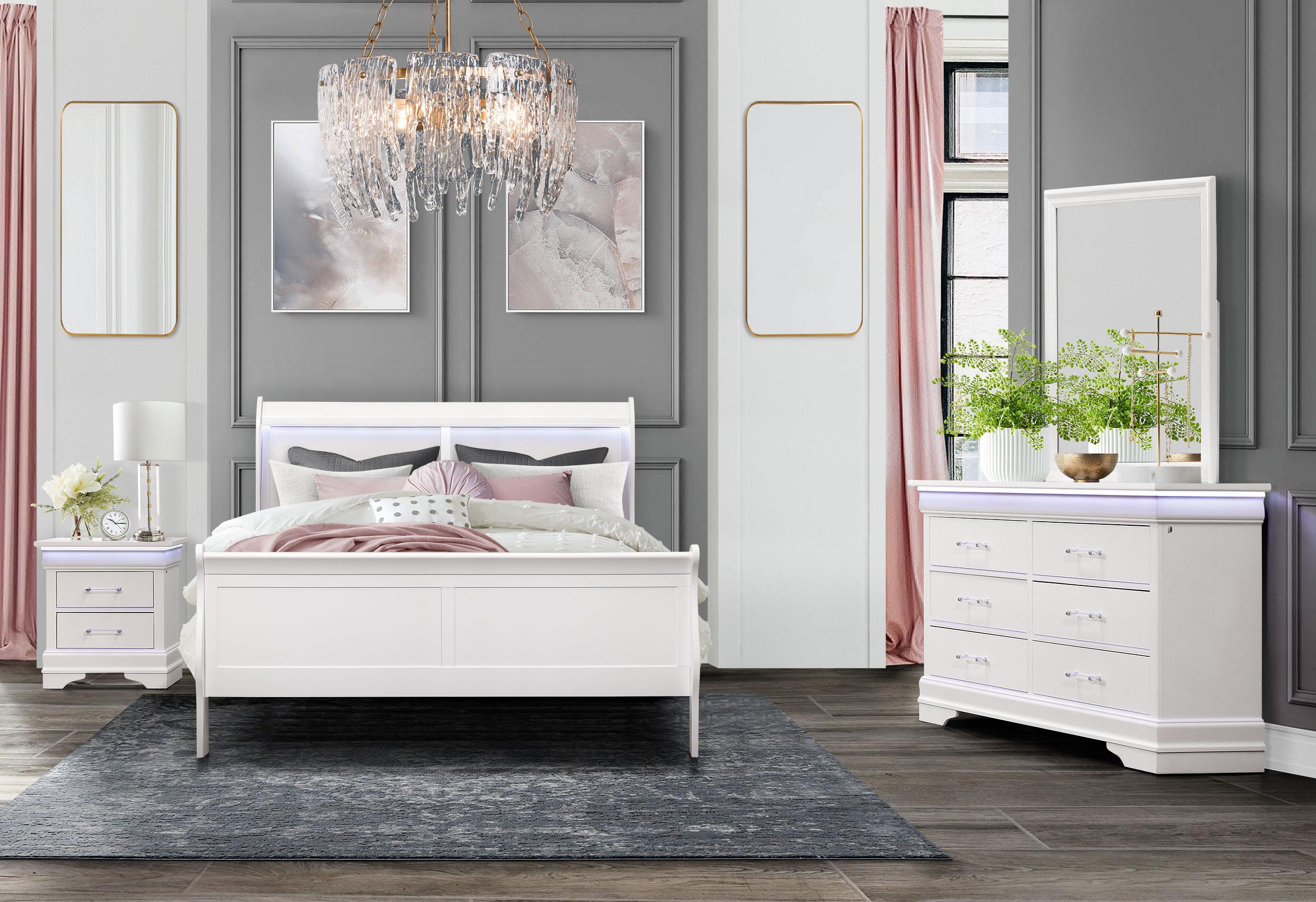 CHARLIE WHITE KING BED GROUP WITH LED