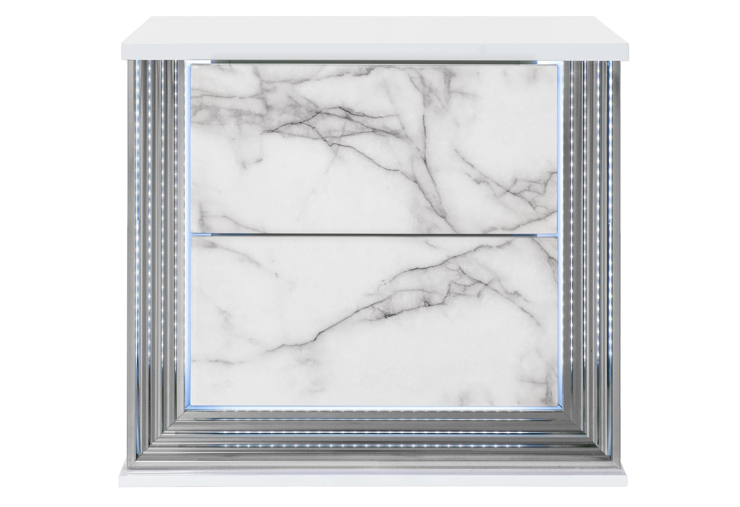 YLIME WHITE MARBLE NIGHTSTAND WITH LED