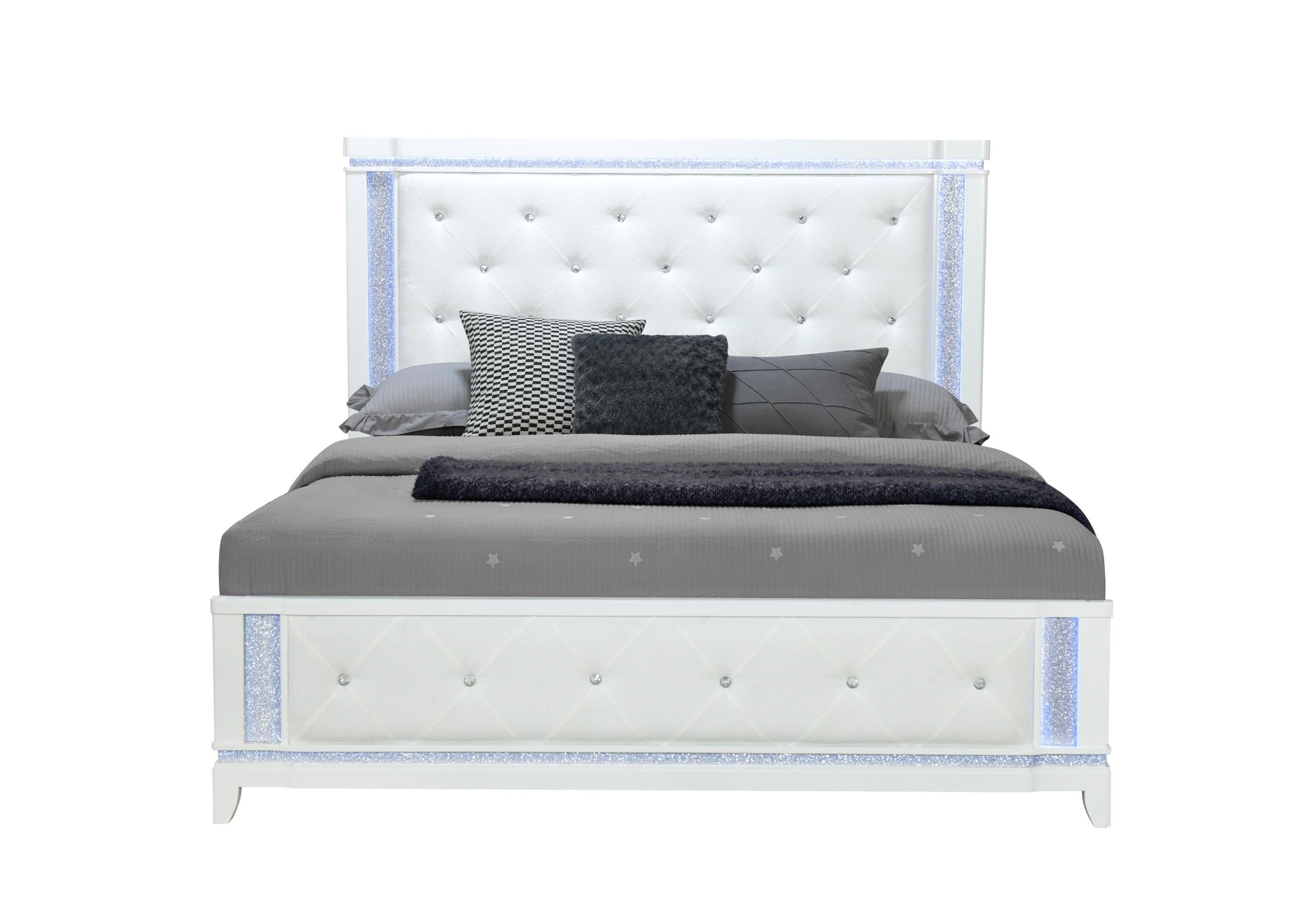 ALINA WHITE KING BED WITH LED