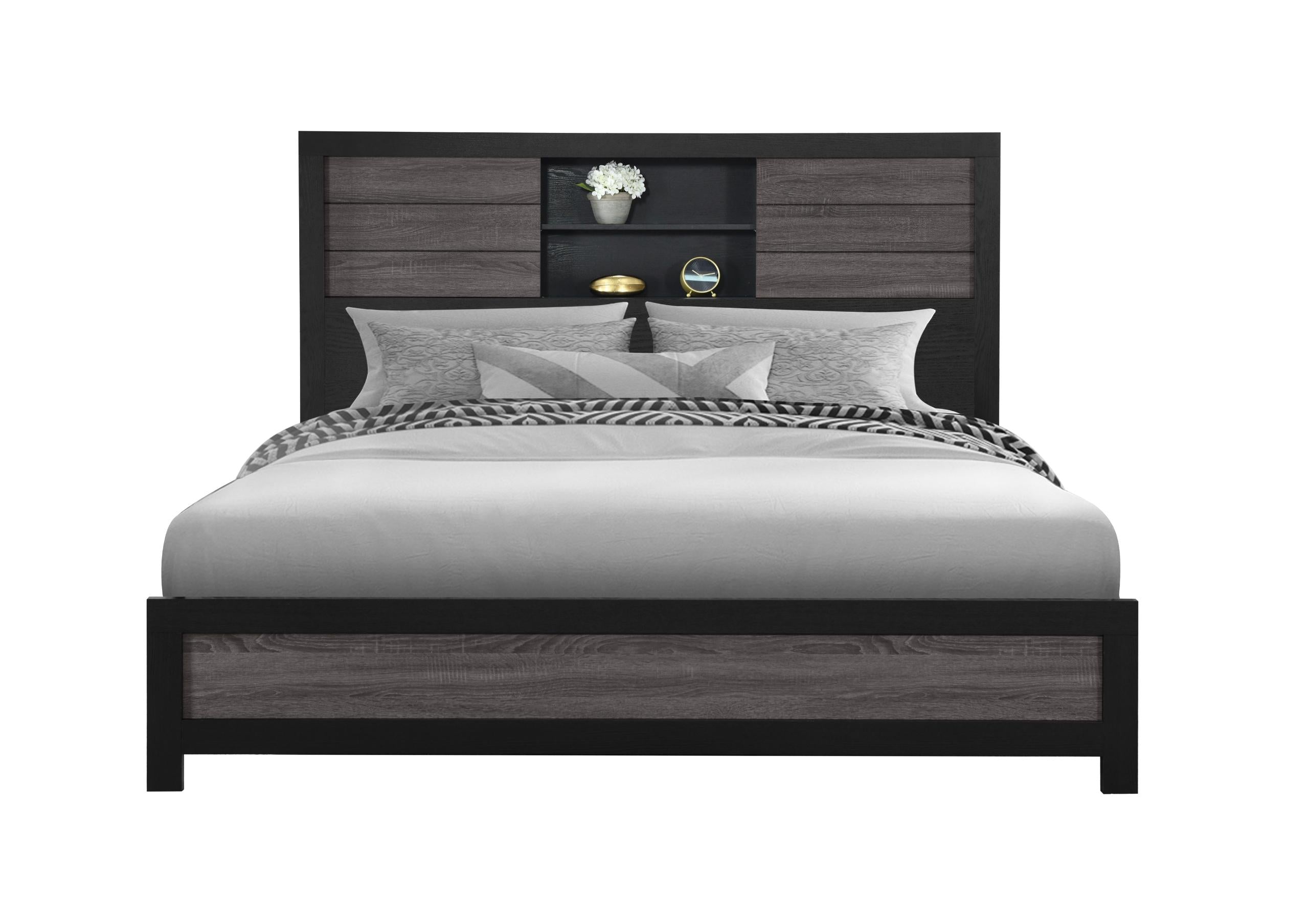 LISBON GREY/BLACK BOOKCASE KING BED