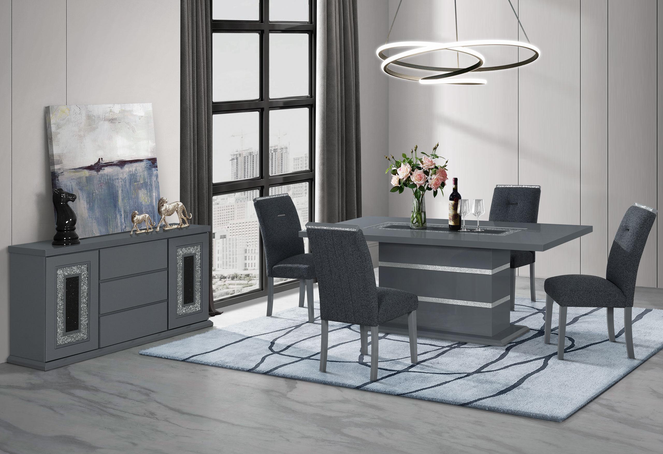 MONACO DARK GREY DINING TABLE AND 4 MONACO DARK GREY DINING CHAIRS