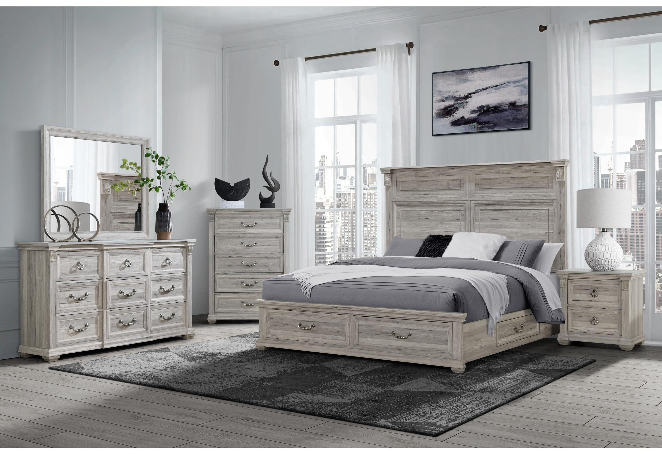 TATUM NATURAL KING BED GROUP WITH STORAGE