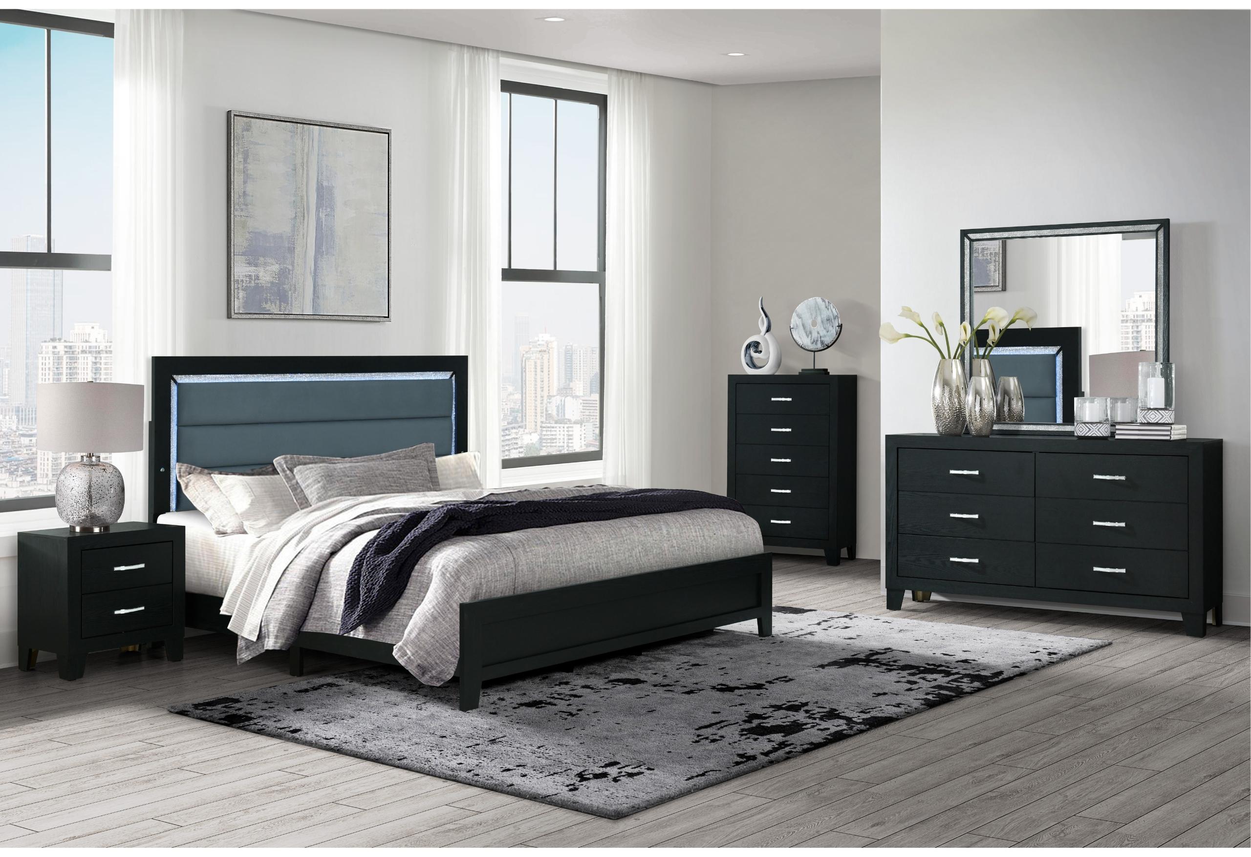 REID BLACK KING BED DRESSER MIRROR NIGHTSTAND