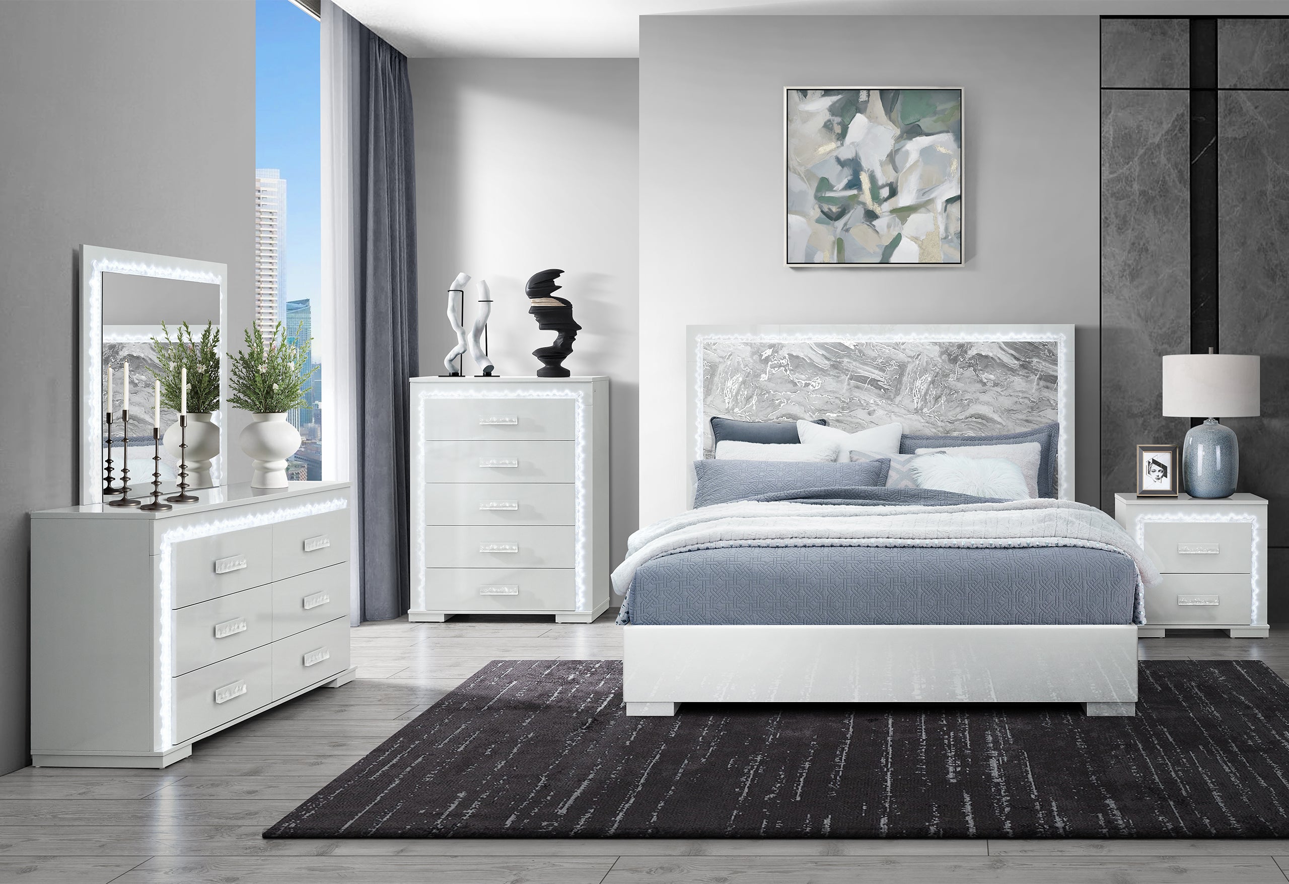 NAOMI SILVER MARBLE FULL BED GROUP