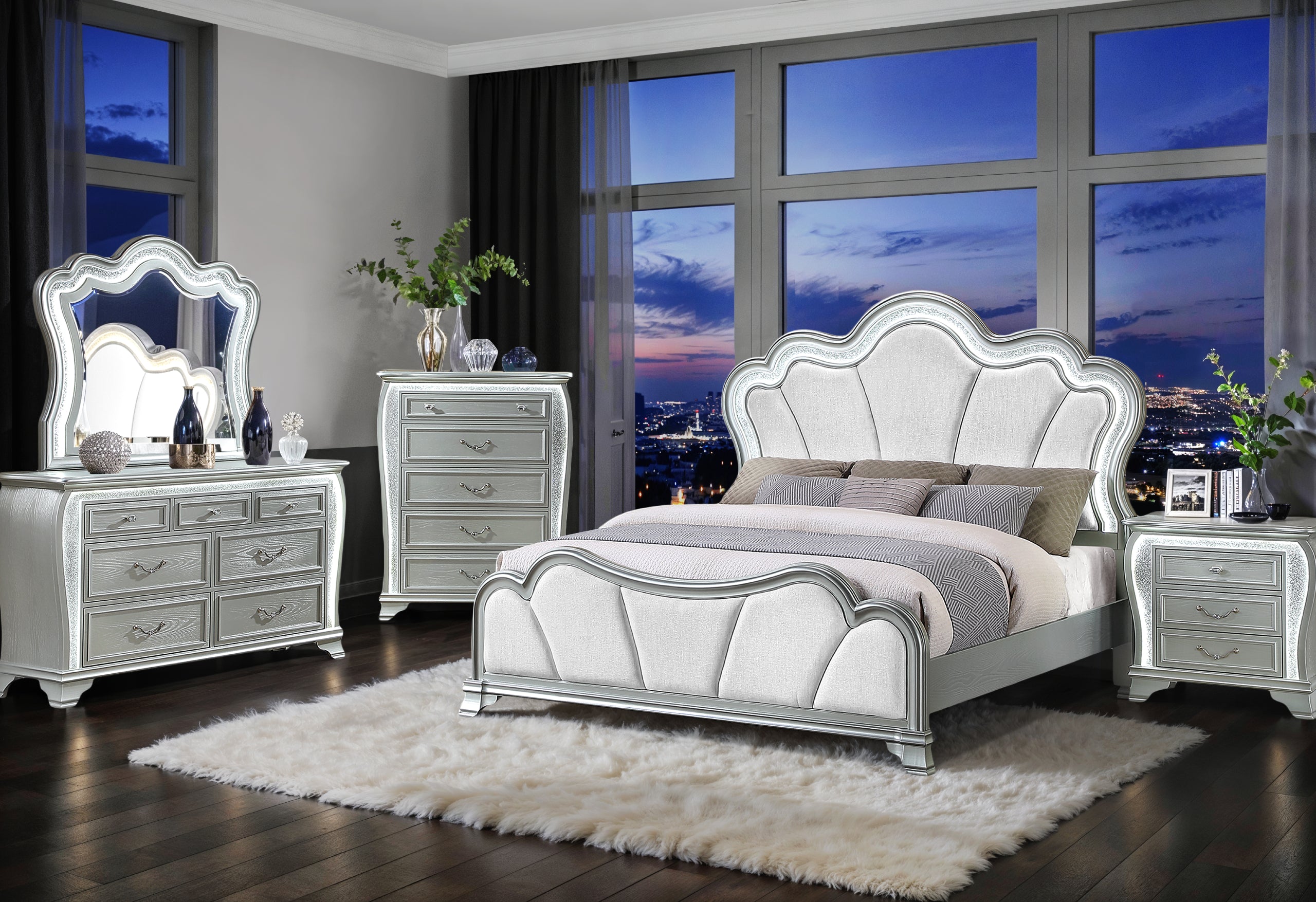 ARIA SILVER QUEEN BED WITH LED
