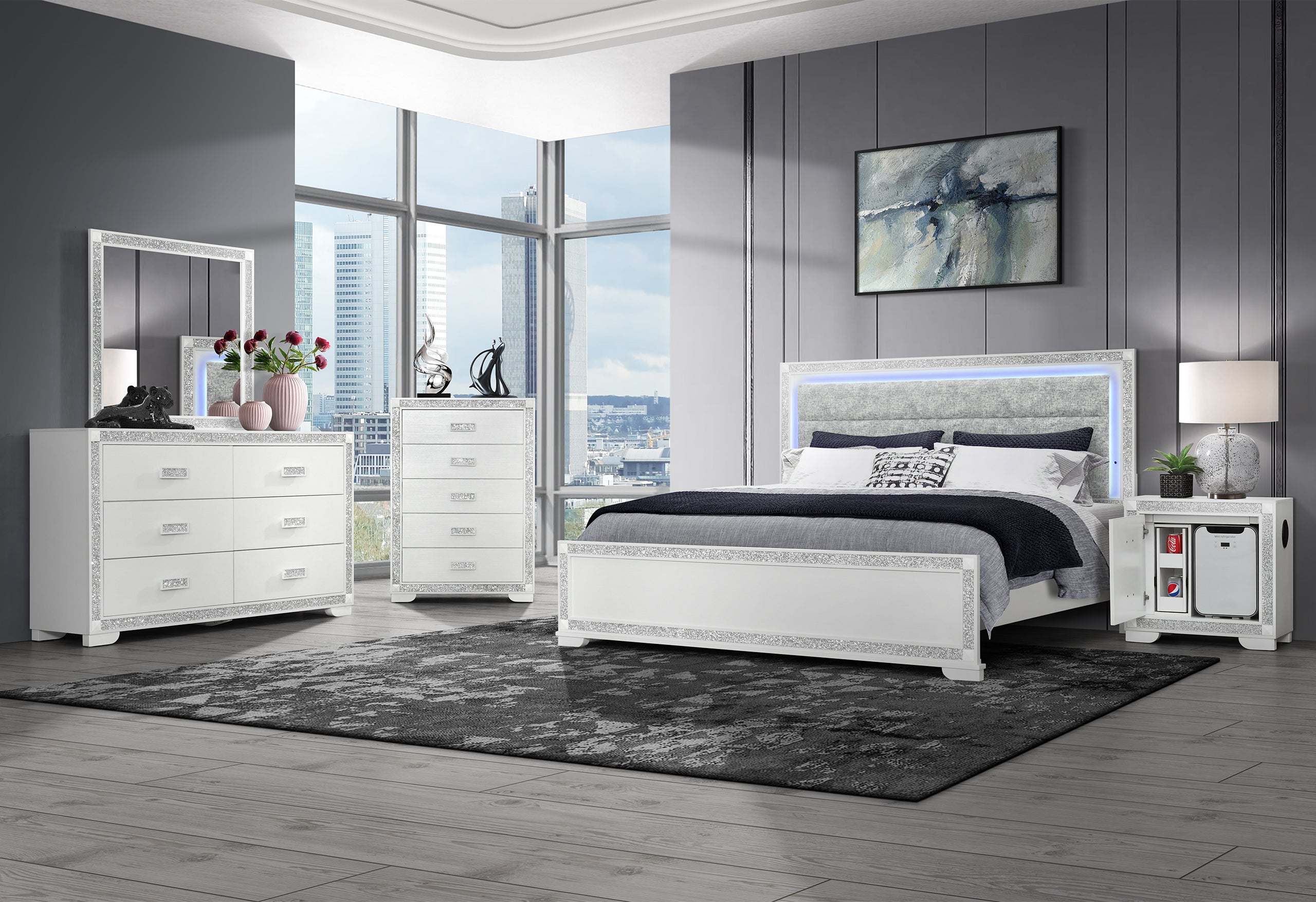 SOLEIL WHITE QUEEN BED GROUP WITH COOLER AND SPEAKER