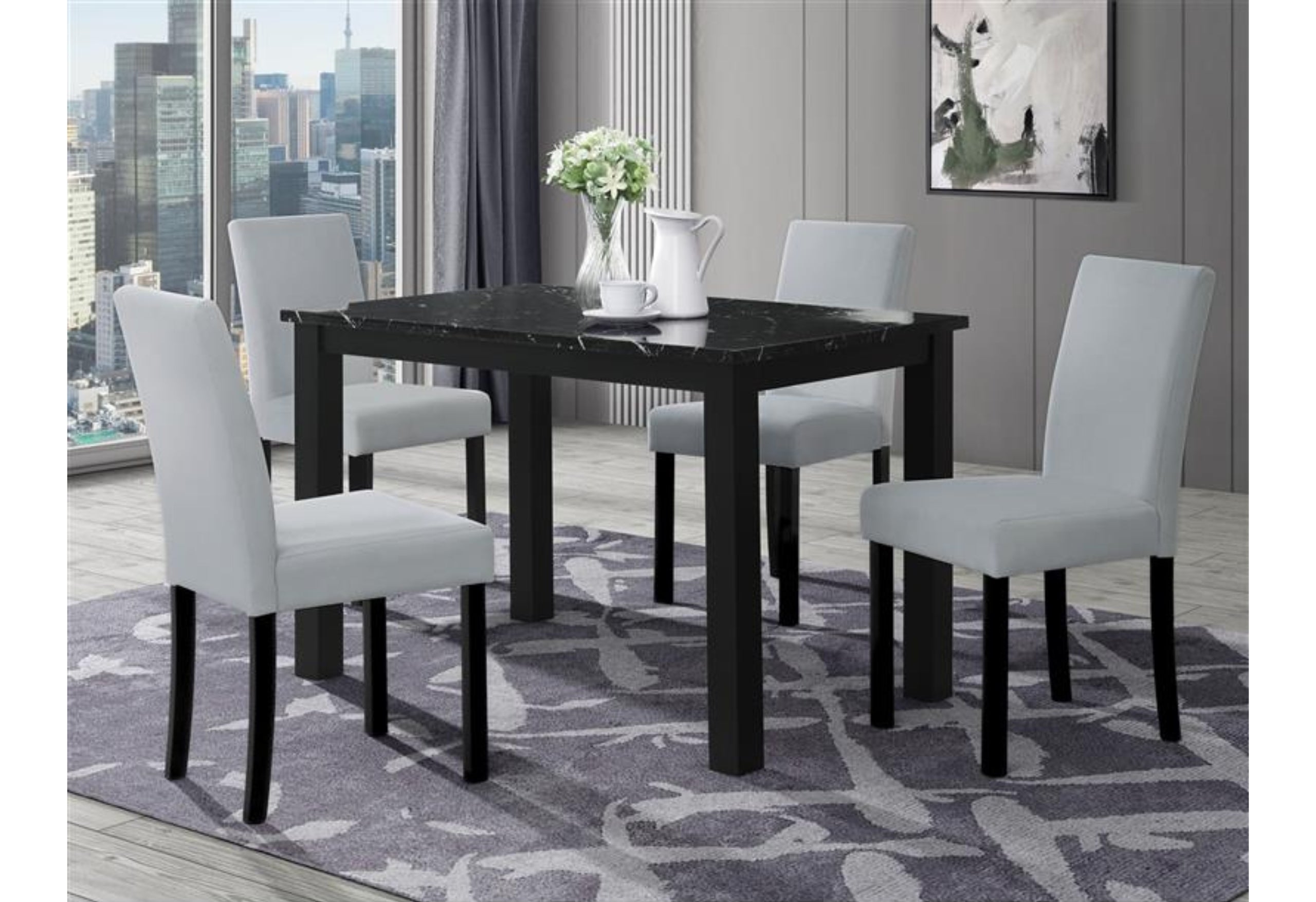 D8032 BLACK DINING TABLE & D9026 DINING CHAIR SILVER