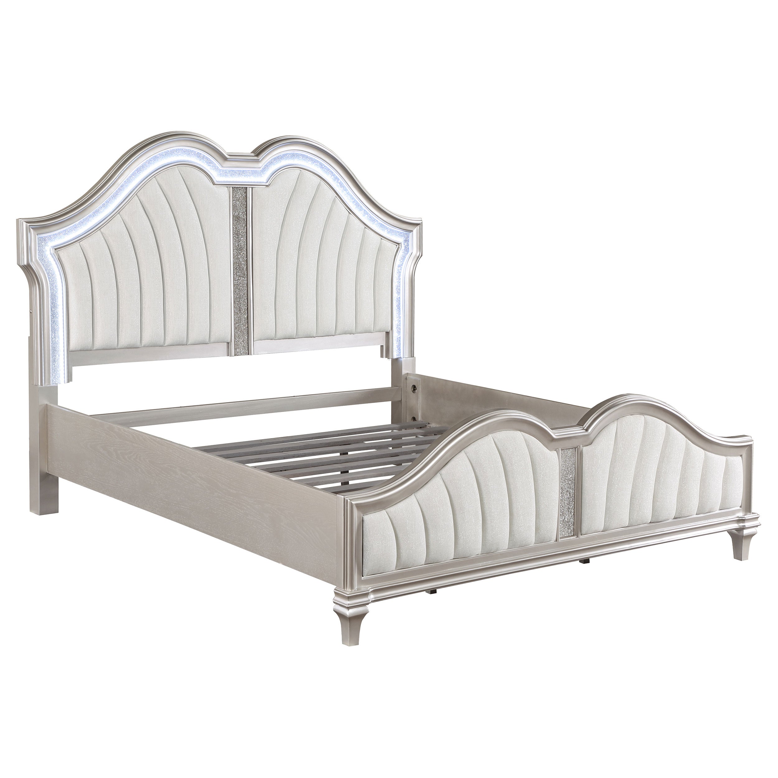 Evangeline Tufted Upholstered Platform Bed Ivory and Silver Oak