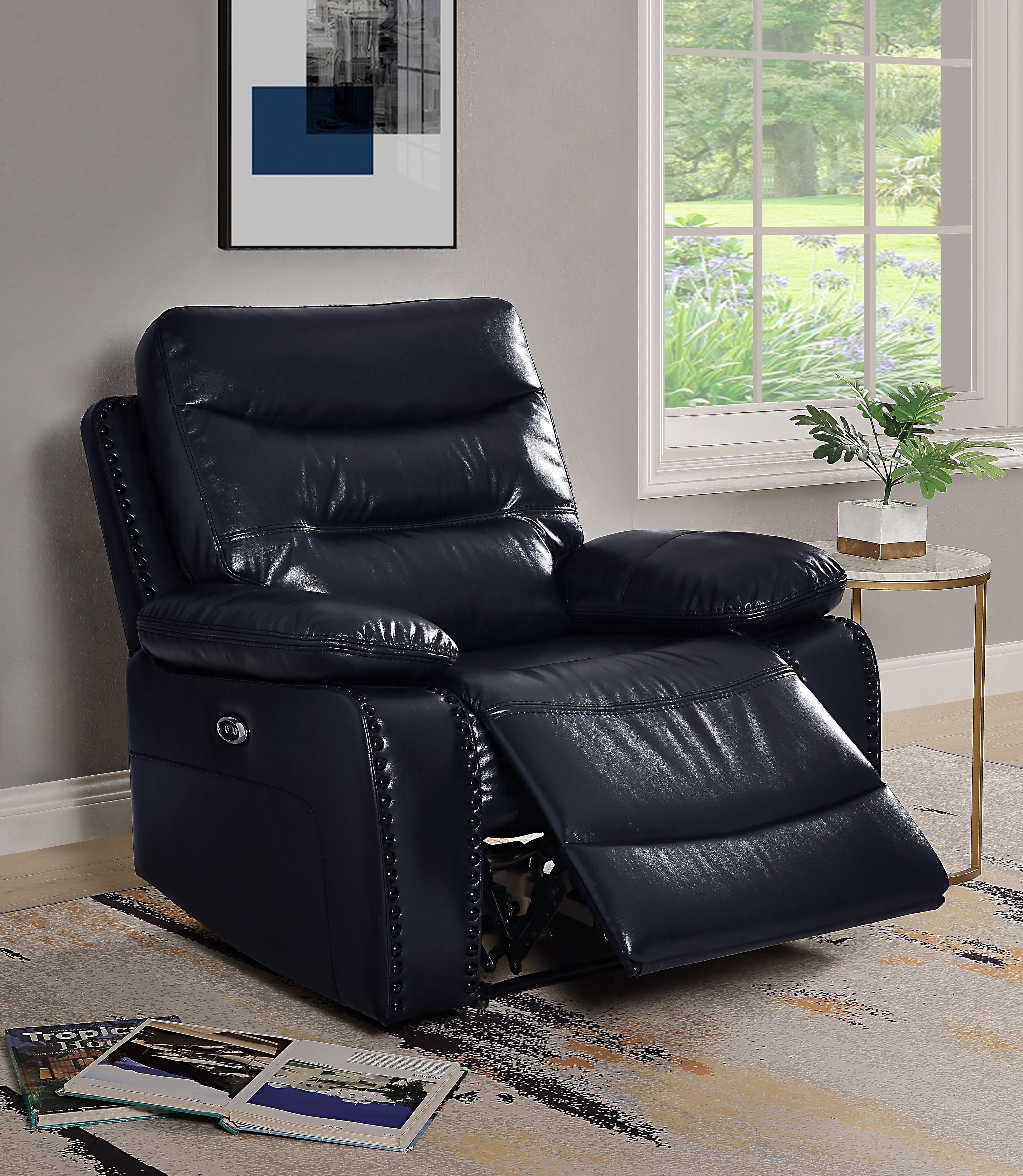 Aashi Navy Leather-Gel Match Recliner (Power Motion) image