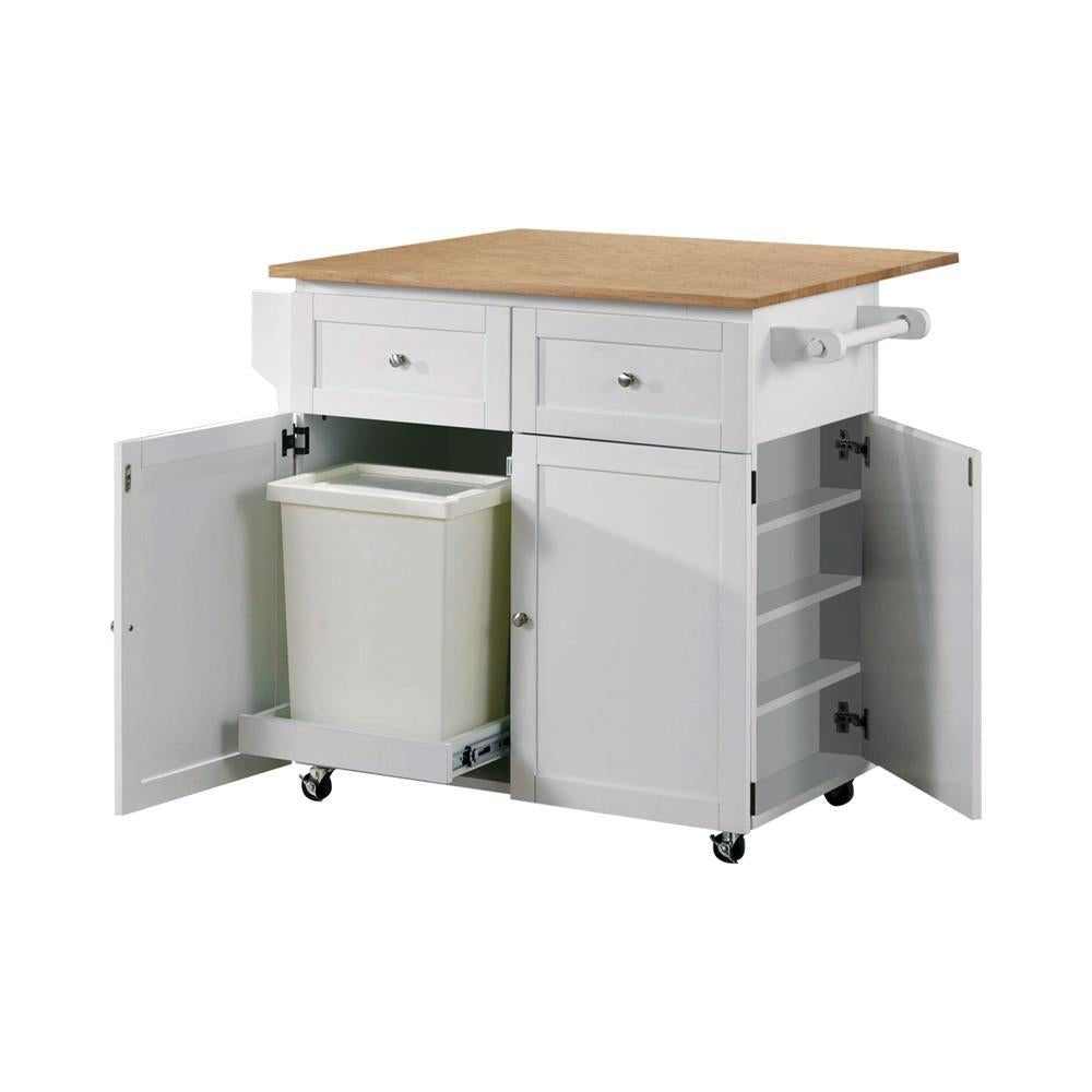 Transitional Natural Brown and White Kitchen Cart