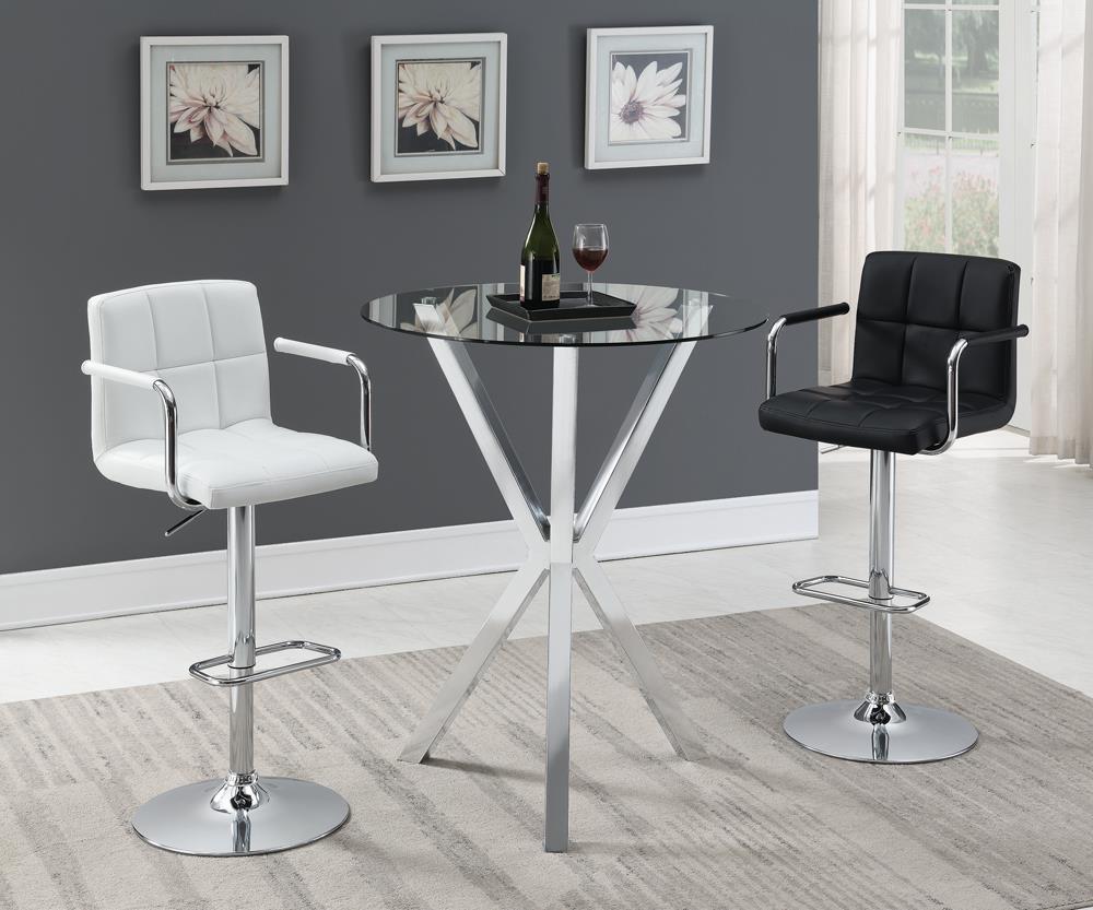 G121097 Contemporary White and Chrome Adjustable Bar Stool with Arms