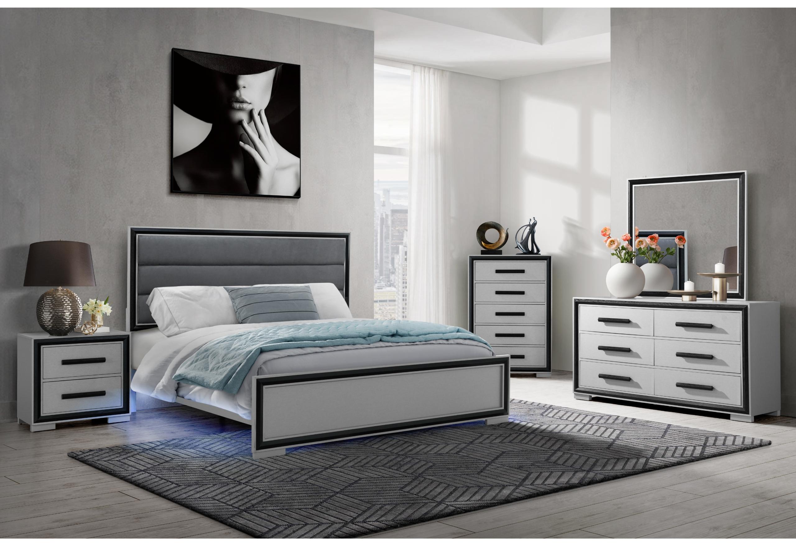 AMELIA GREY/BLACK KING BED GROUP WITH LED, COOLER AND SPEAKER