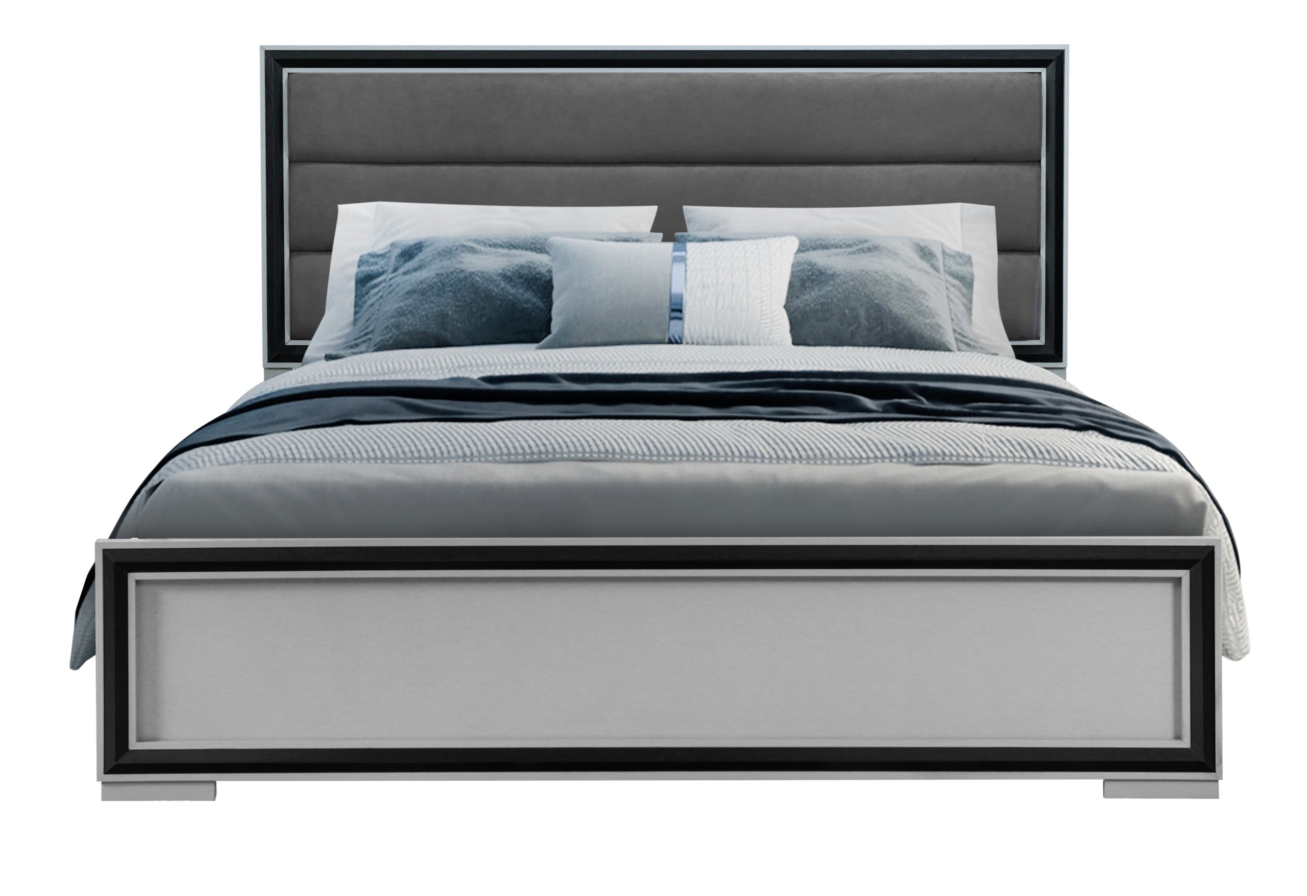 AMELIA GREY/BLACK KING BED, DRESSER, MIRROR, NIGHTSTAND