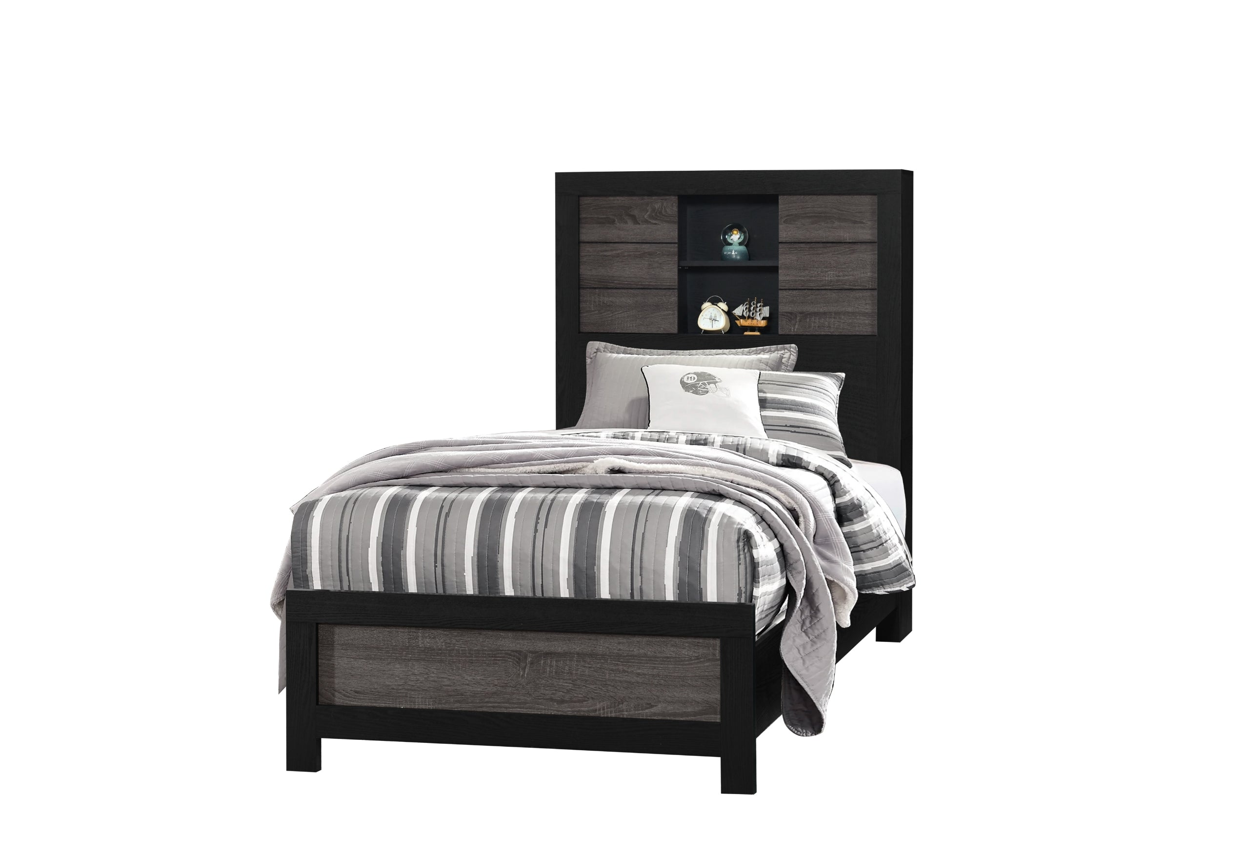 LISBON GREY/BLACK BOOKCASE TWIN BED