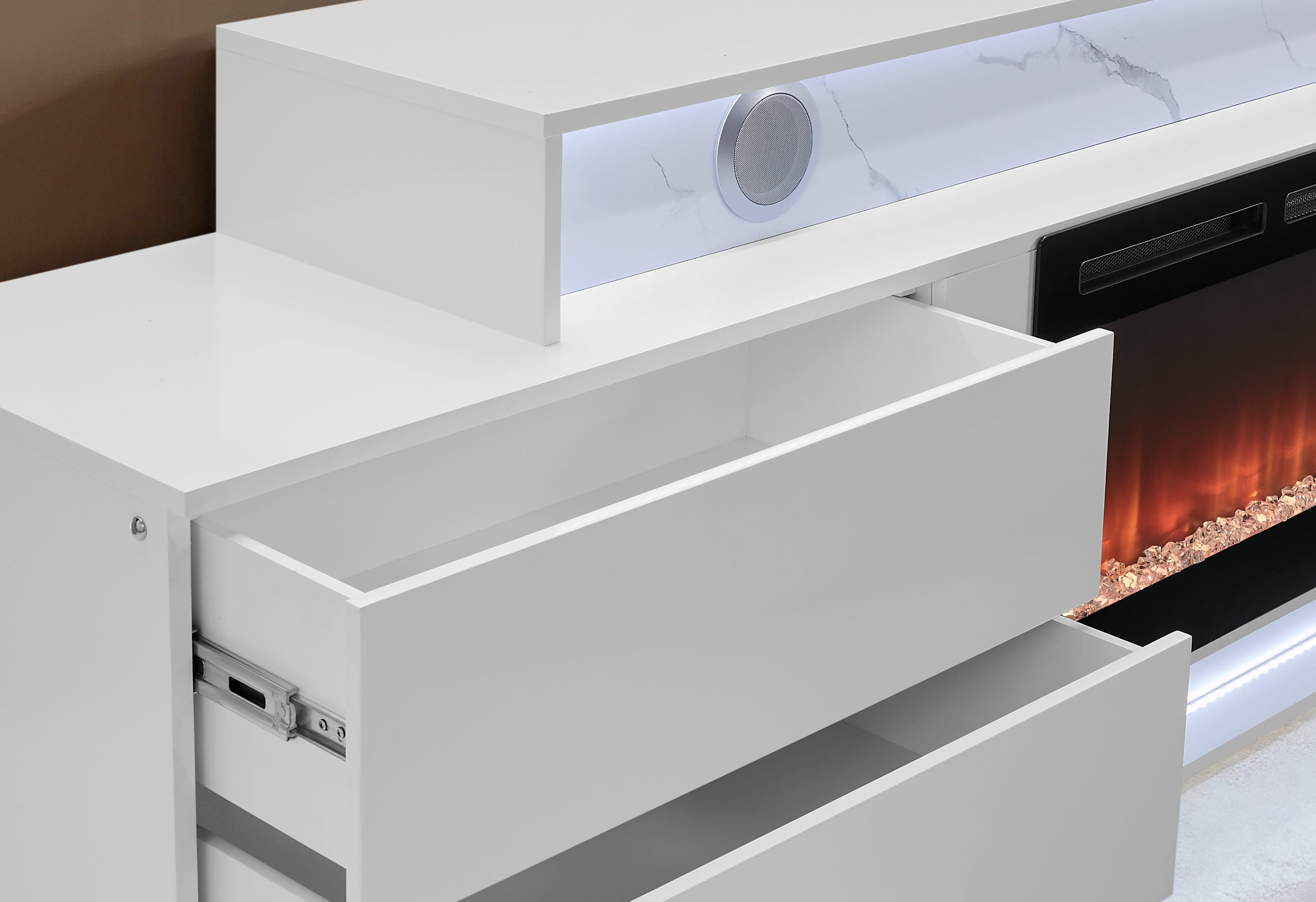 KIRA WHITE 87" ENTERTAINMENT UNIT WITH BLUETOOTH SPEAKER AND LED
