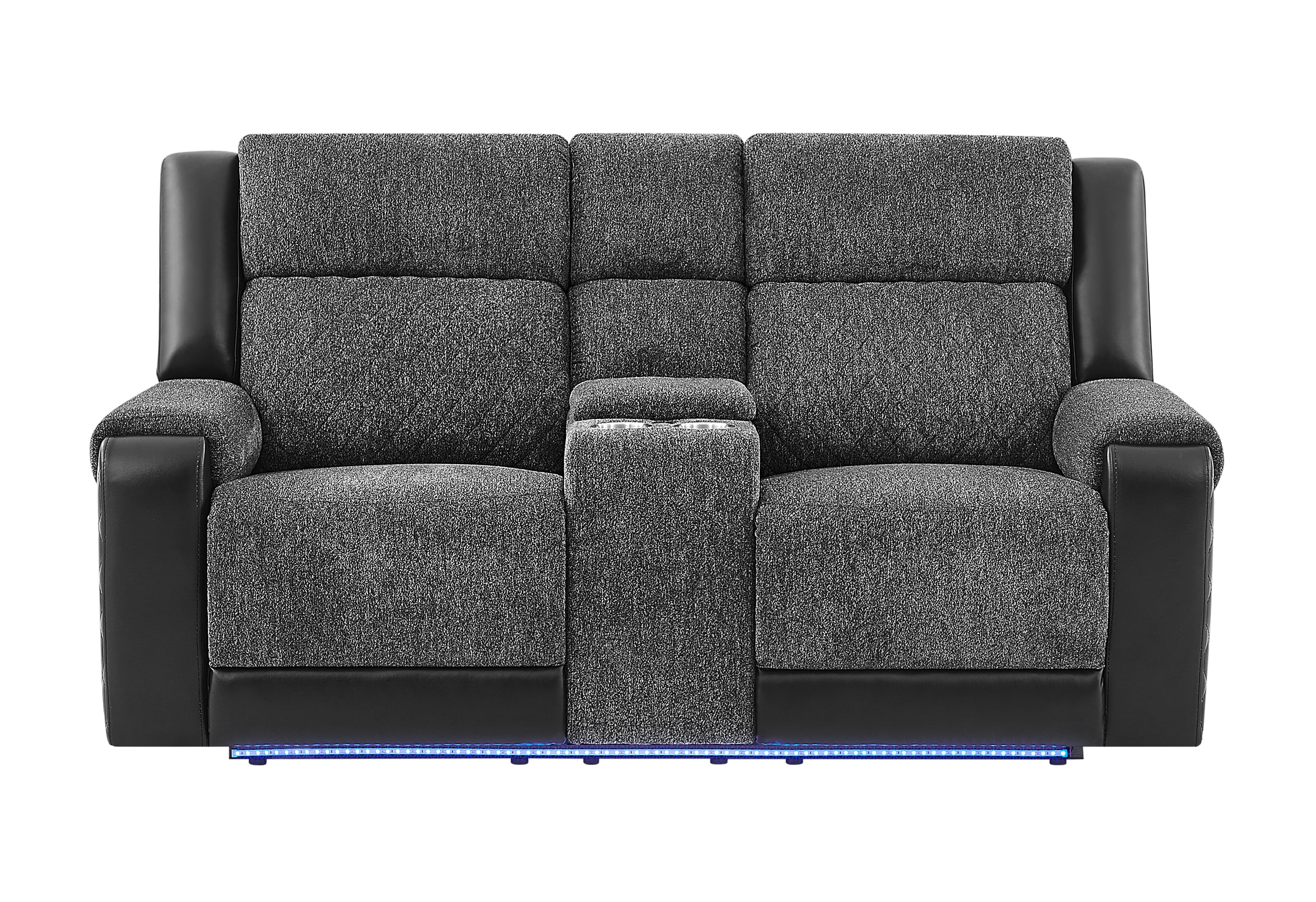 U5915 GREY/BLACK CONSOLE REC LOVESEAT W/IMMERSIVE SOUND & BLUE LED