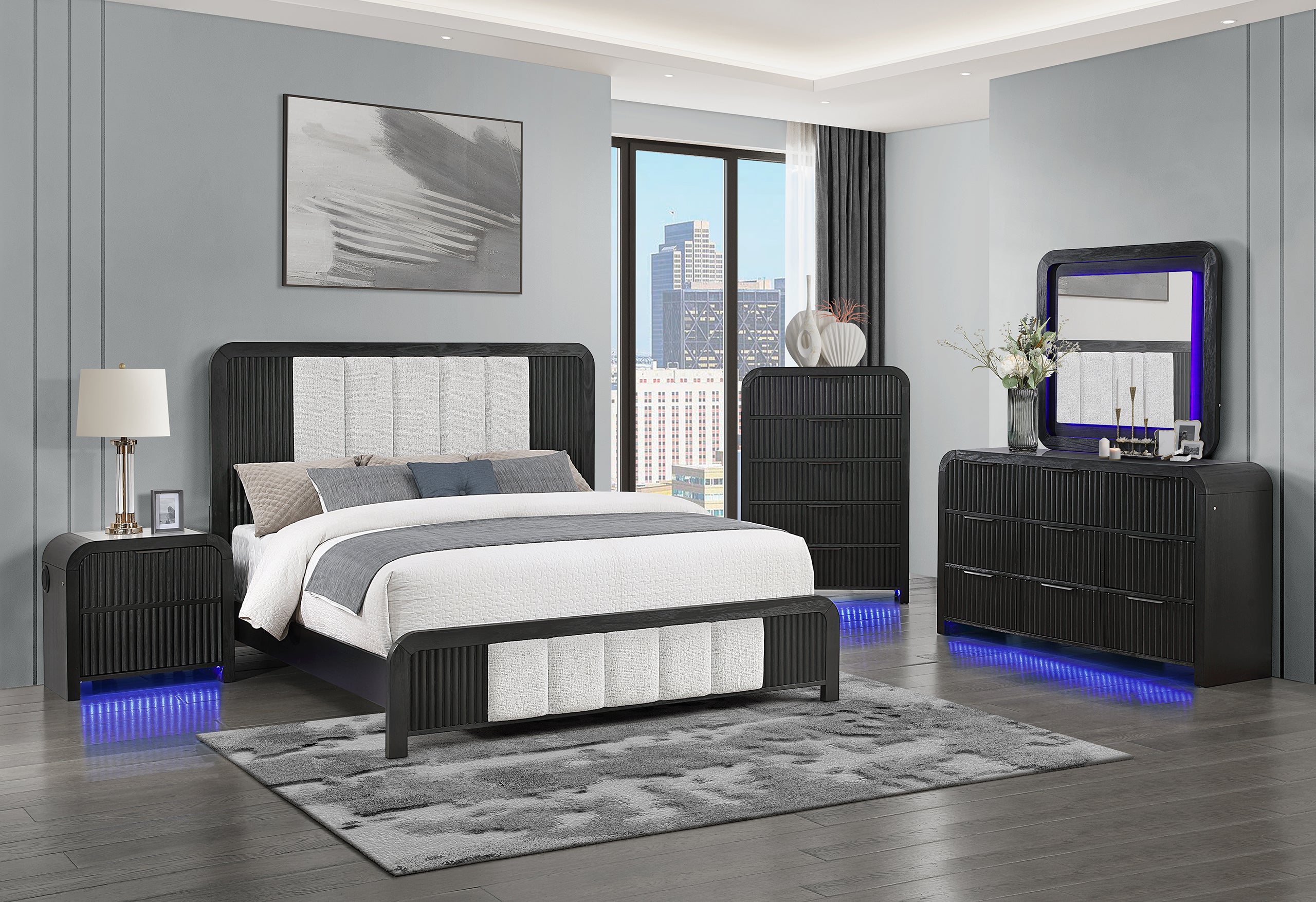 BECKETT WHITE/BLACK KING BED GROUP WITH COOLER & SPEAKER