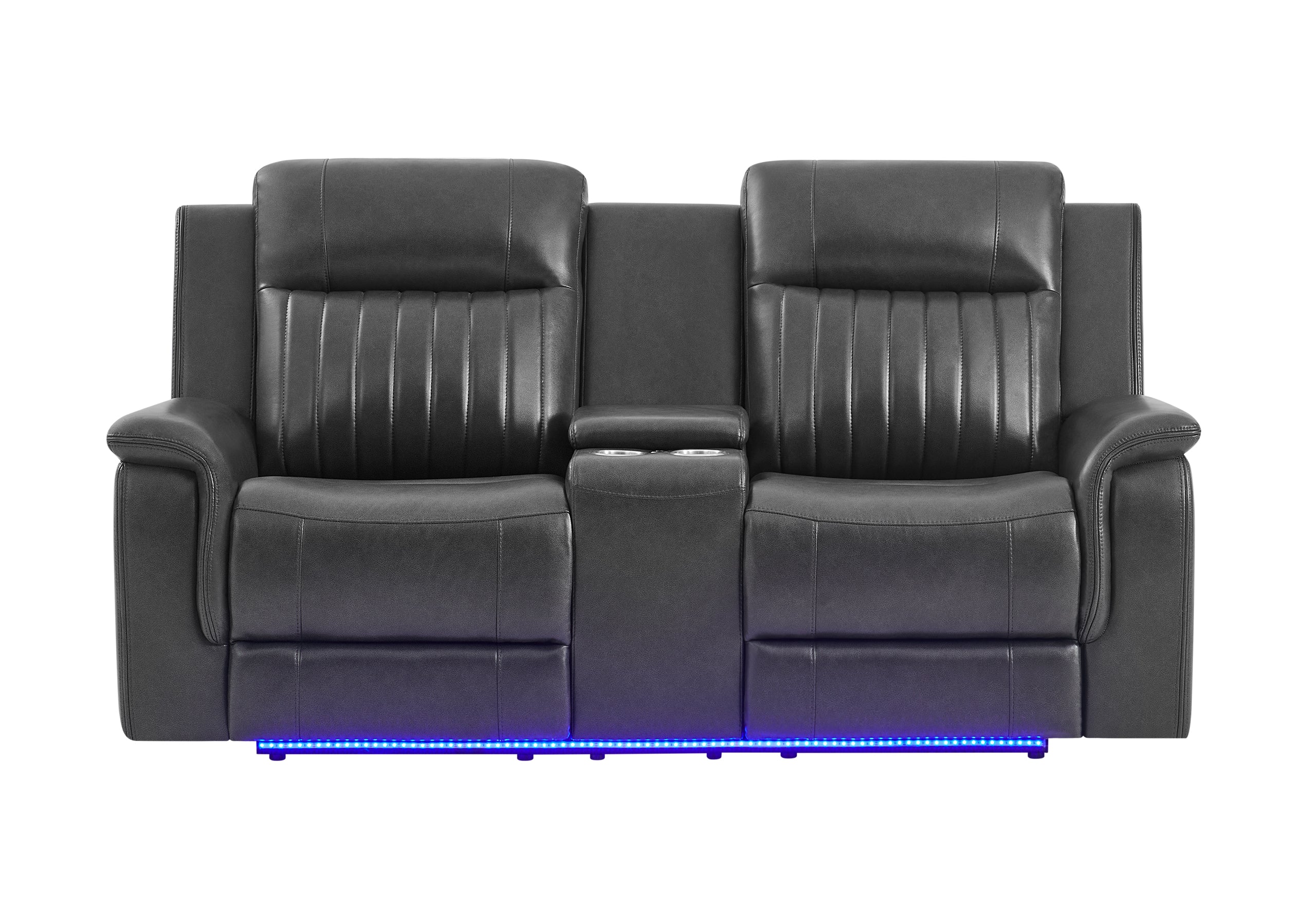 U8879 CHARCOAL PWR REC SOFA/PWR CON REC LOVESEAT/PWR REC W/LED & GL SS