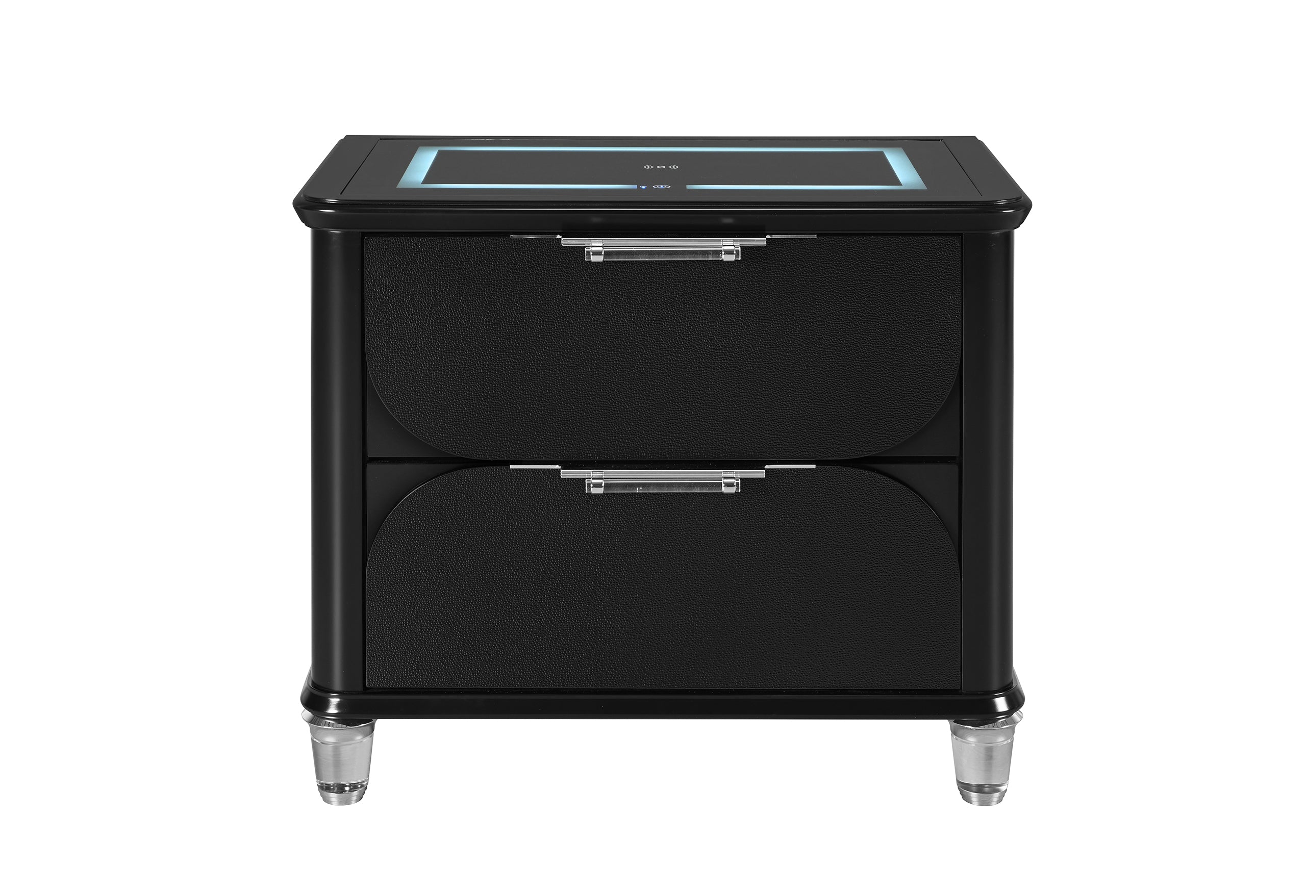 LANDO BLACK NIGHTSTAND WITH SPEAKER AND WIRELESS CHARGING PLATFORM