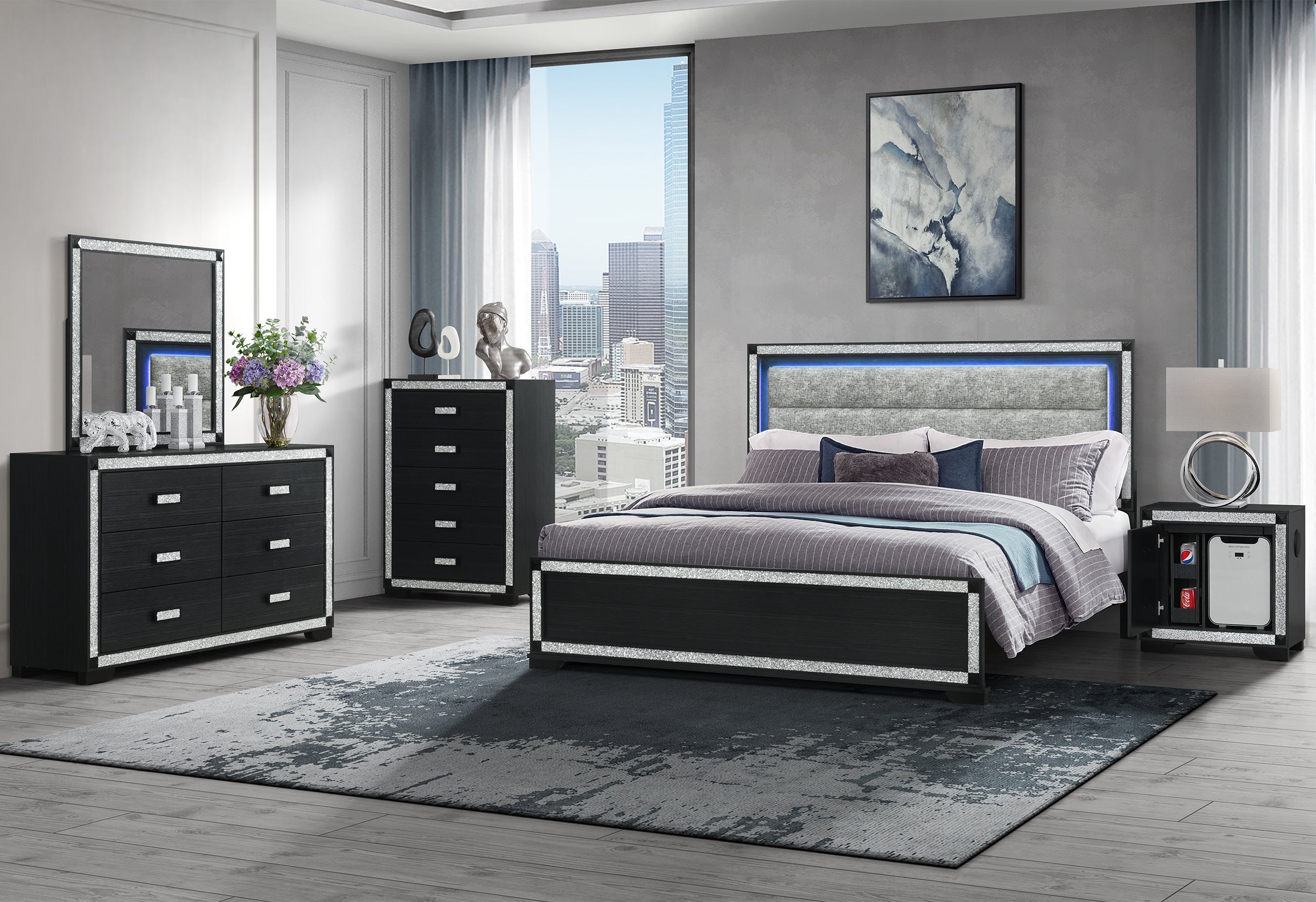 SOLEIL CHARCOAL KING BED GROUP WITH COOLER AND SPEAKER