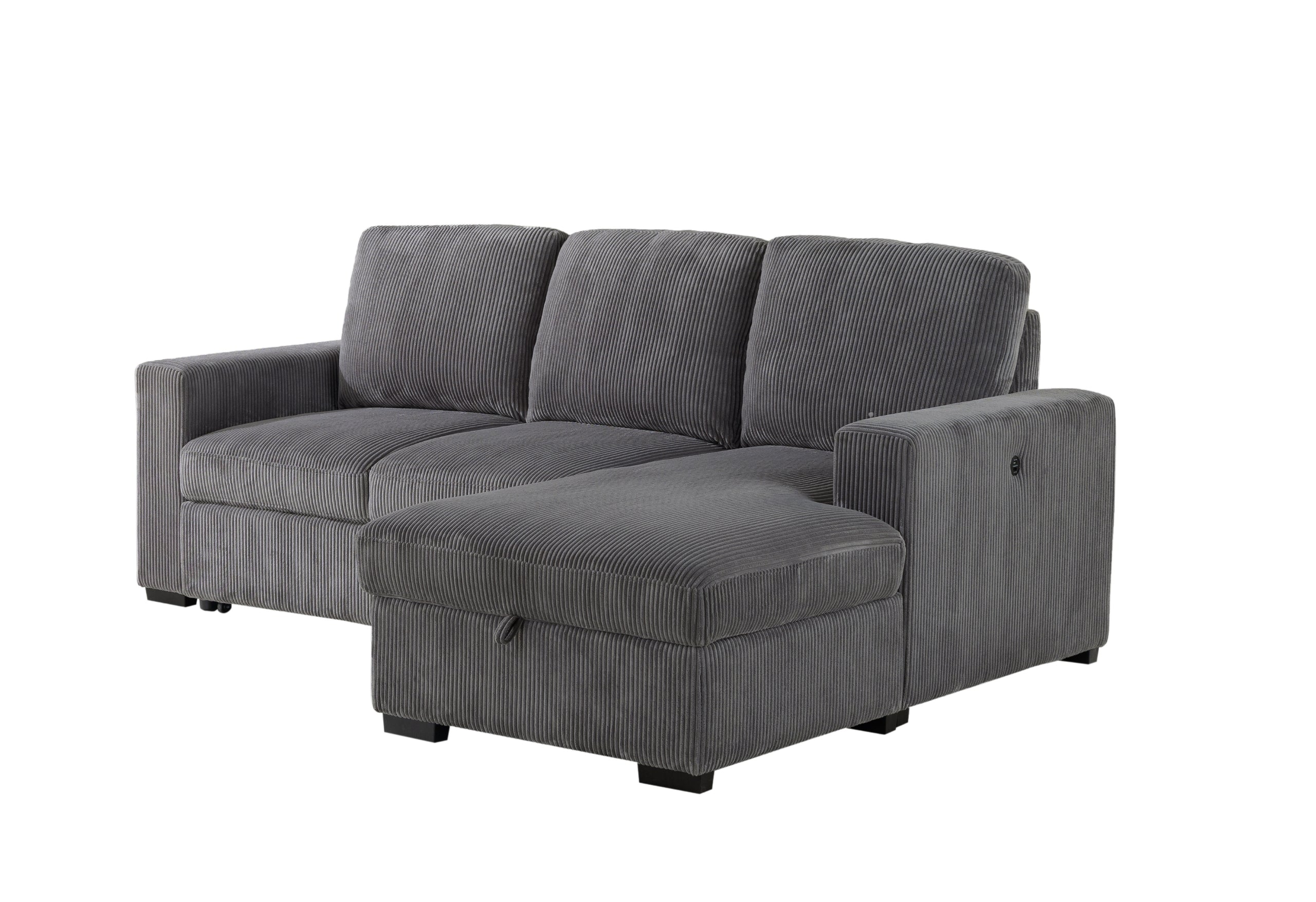 U2660 GREY L SOFA BED SECTIONAL WITH PULLOUT