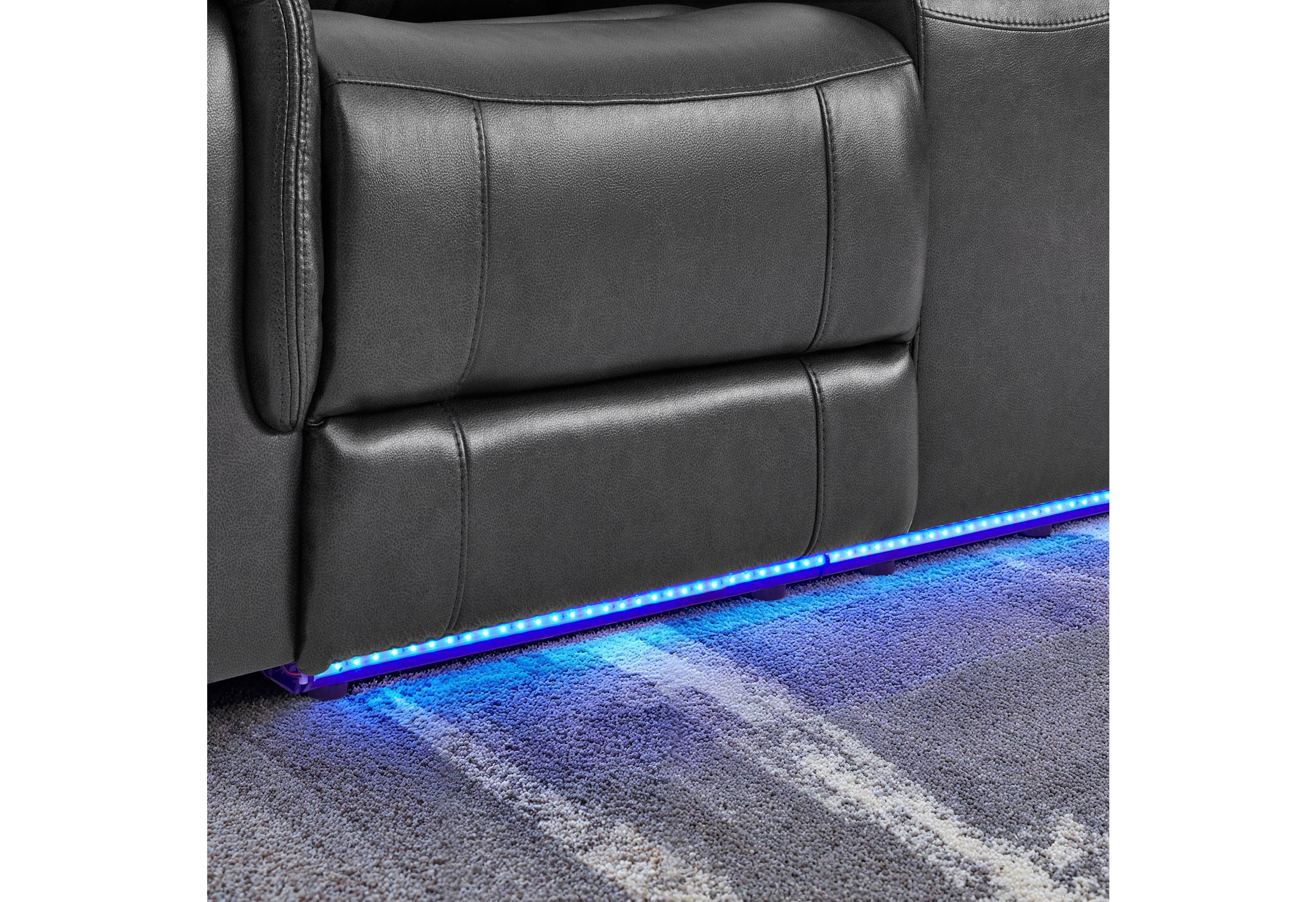 U8879 BLANCHE CHARCOAL WITH BLACK WELT POWER RECLINER WITH LED
