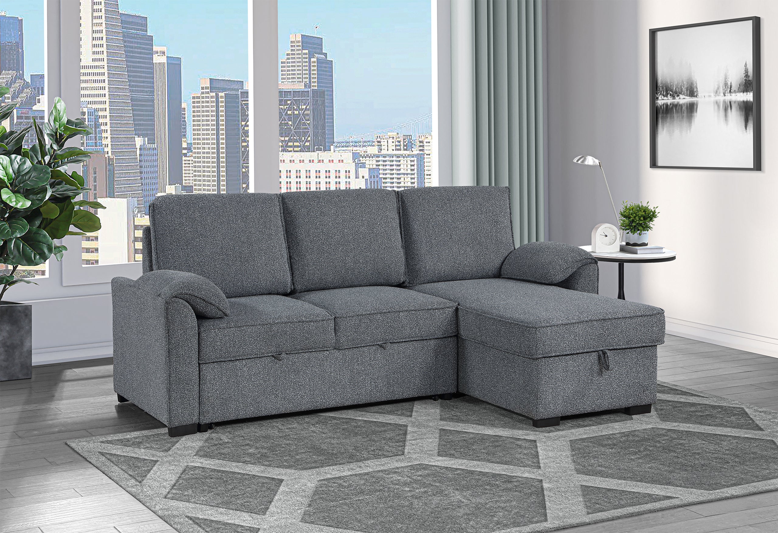 U0808 DARK GREY REVERSIBLE SOFA BED