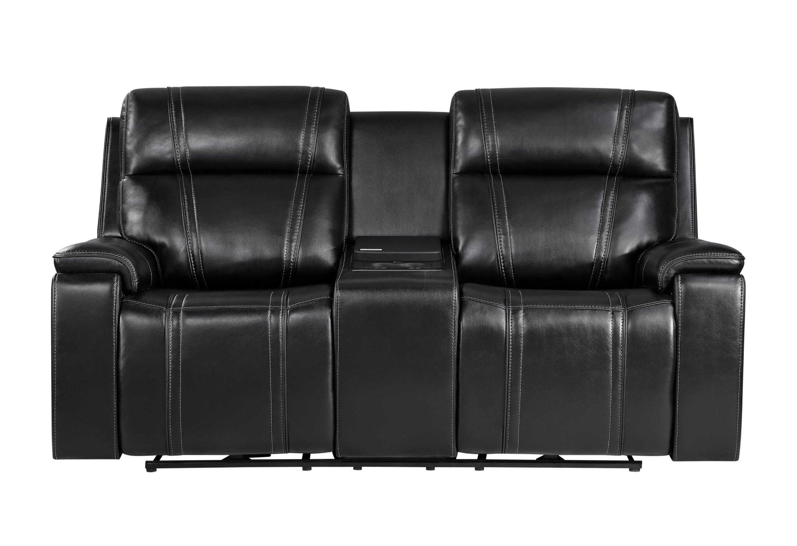 U8880 BLACK LEATHER POWER CONSOLE RECLINING LOVESEAT WITH COOLER