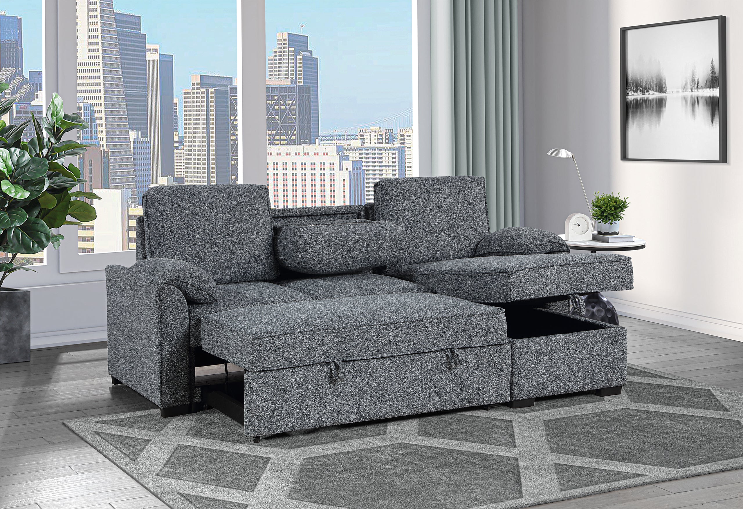 U0808 DARK GREY REVERSIBLE SOFA BED